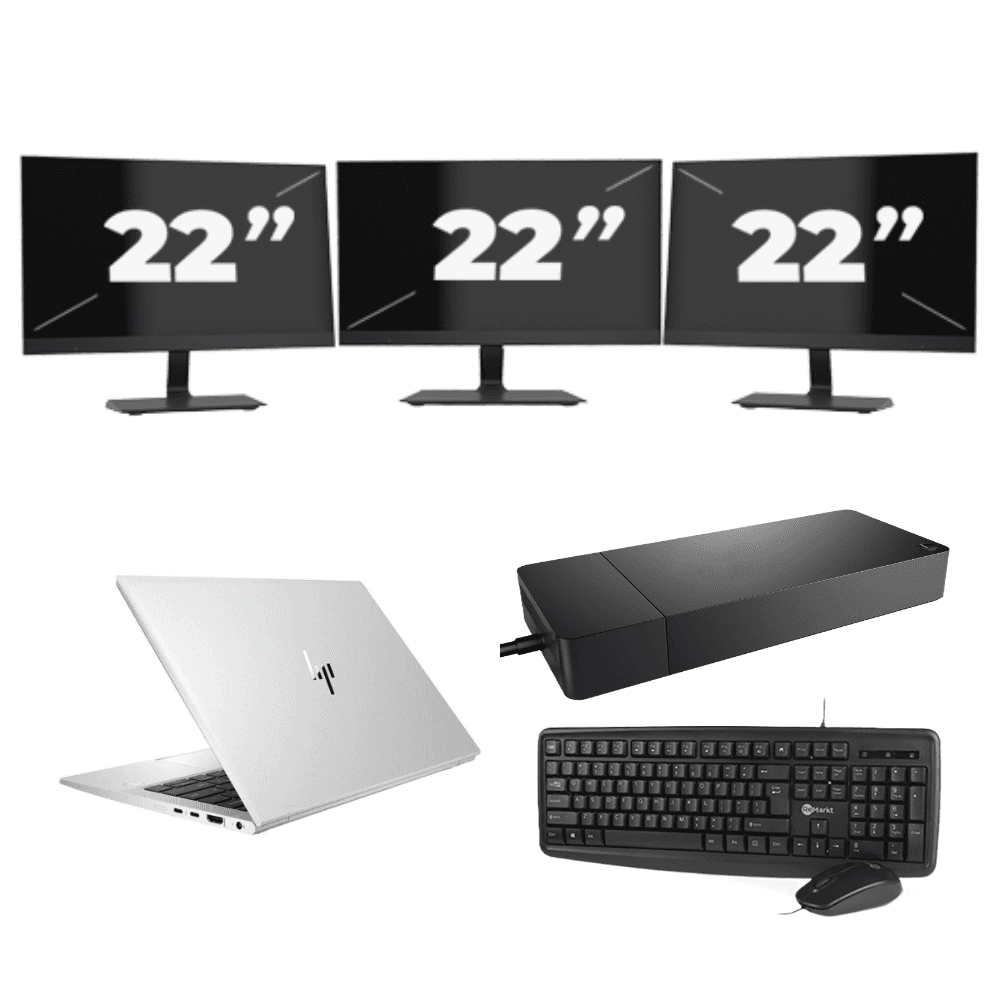 HP EliteBook 830 G7 - Intel Core i7-10a generazione - 13 pollici - 8 GB di RAM - 256 GB SSD - Windows 11 + 3 monitor da 22 pollici