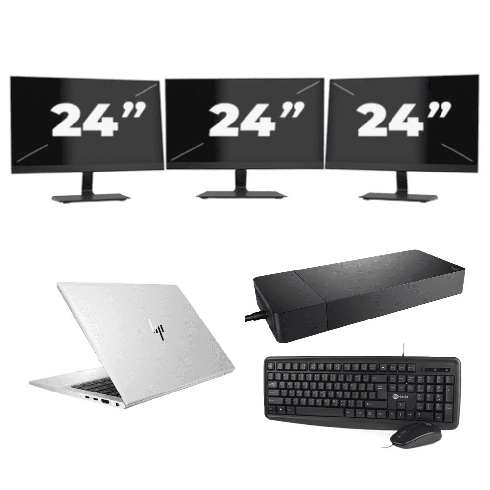 HP EliteBook 830 G7 - Intel Core i7-10a generazione - 13 pollici - 8 GB di RAM - 256 GB SSD - Windows 11 + 3 monitor da 24 pollici