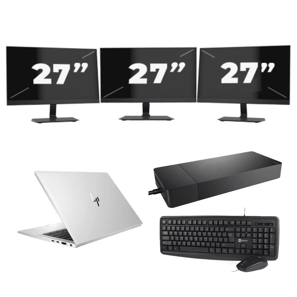 HP EliteBook 830 G7 - Intel Core i7 10ª generazione - 13 pollici - 16GB RAM - 512GB SSD - Windows 11 Home + 3x Monitor da 27 pollici