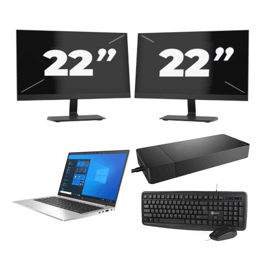 HP EliteBook 830 G8 - Intel Core i5-11a generazione - 13 pollici - 8 GB di RAM - 256 GB SSD - Windows 11 + 2 monitor da 22 pollici