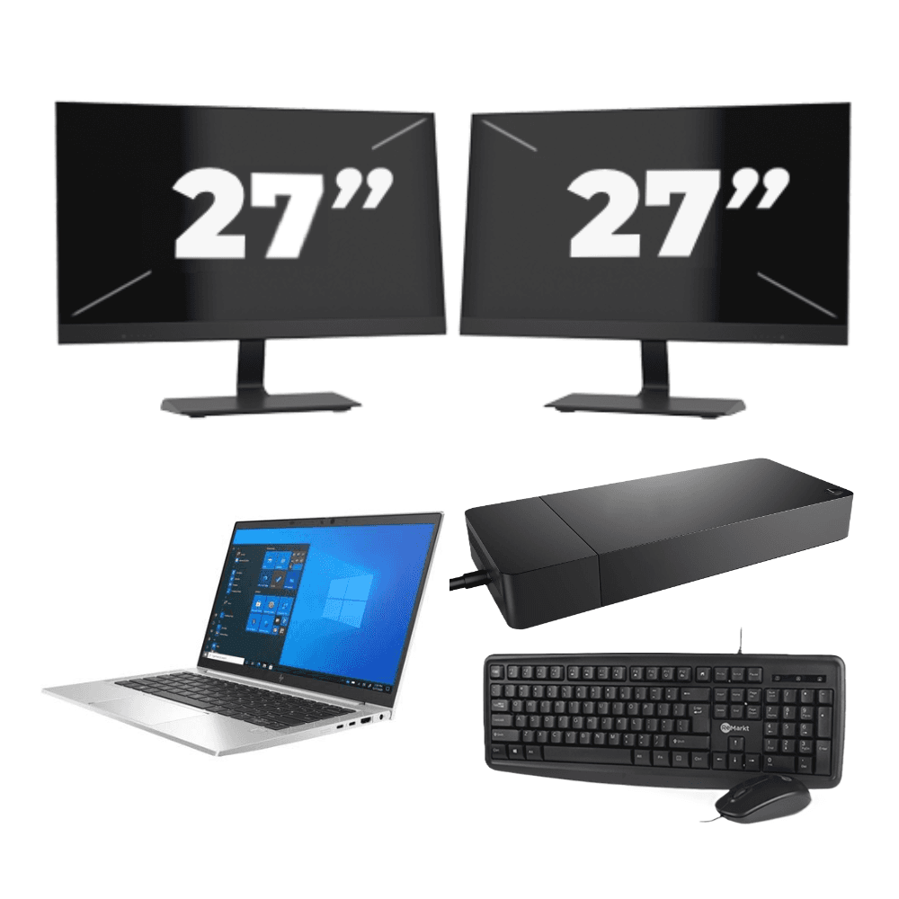 HP EliteBook 830 G8 - Intel Core i7 11ª generazione - 13 pollici - 16GB RAM - 512GB SSD - Windows 11 Home + 2x Monitor da 27 pollici