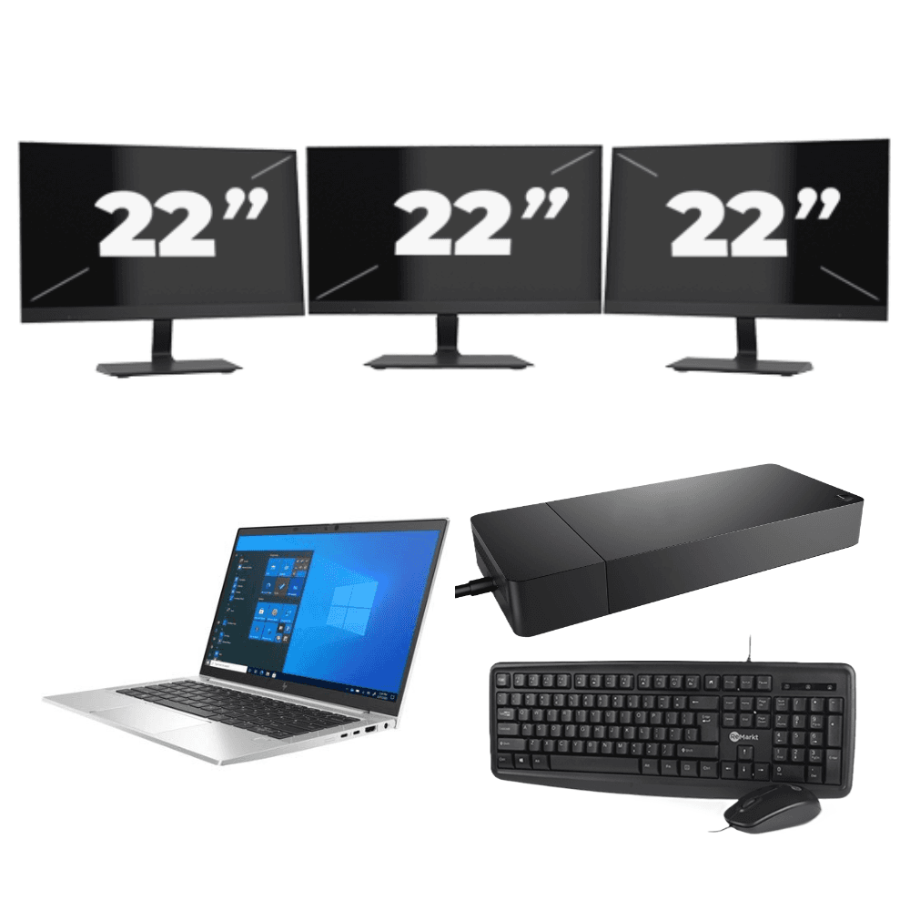 HP EliteBook 830 G8 - Intel Core i5-11a generazione - 13 pollici - 8 GB di RAM - 256 GB SSD - Windows 11 + 3 monitor da 22 pollici