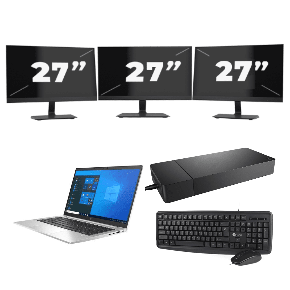 HP EliteBook 830 G8 - Intel Core i7 11ª generazione - 13 pollici - 16GB RAM - 512GB SSD - Windows 11 Home + 3x Monitor da 27 pollici