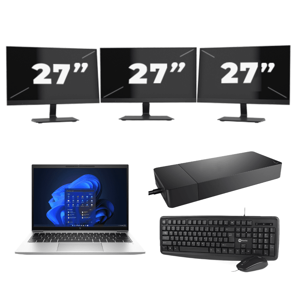 HP EliteBook 830 G9 - Intel Core i5 12ª generazione - 13 pollici - 16GB RAM - 512GB SSD - Windows 11 Home + 3x Monitor da 27 pollici