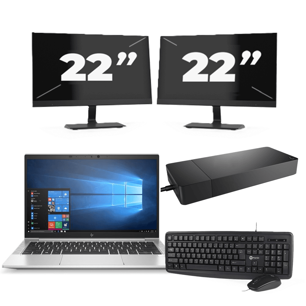 HP EliteBook 835 G7 - AMD Ryzen 3 Pro 4450U - 13 pollici - 8 GB di RAM - 256 GB SSD - Windows 10 Home + 2 monitor da 22 pollici