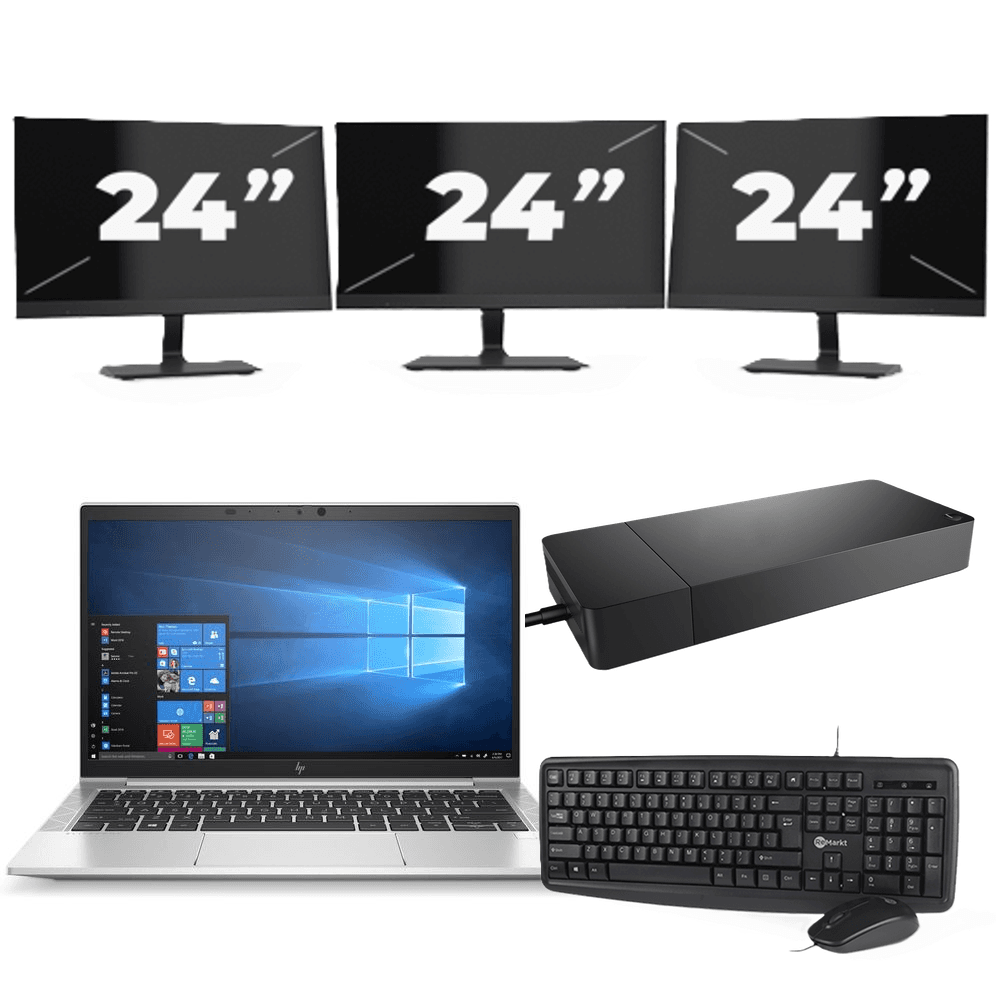 HP EliteBook 835 G7 - AMD Ryzen 3 Pro 4450U - 13 pollici - 8 GB di RAM - 256 GB SSD - Windows 10 Home + 3 monitor da 24 pollici