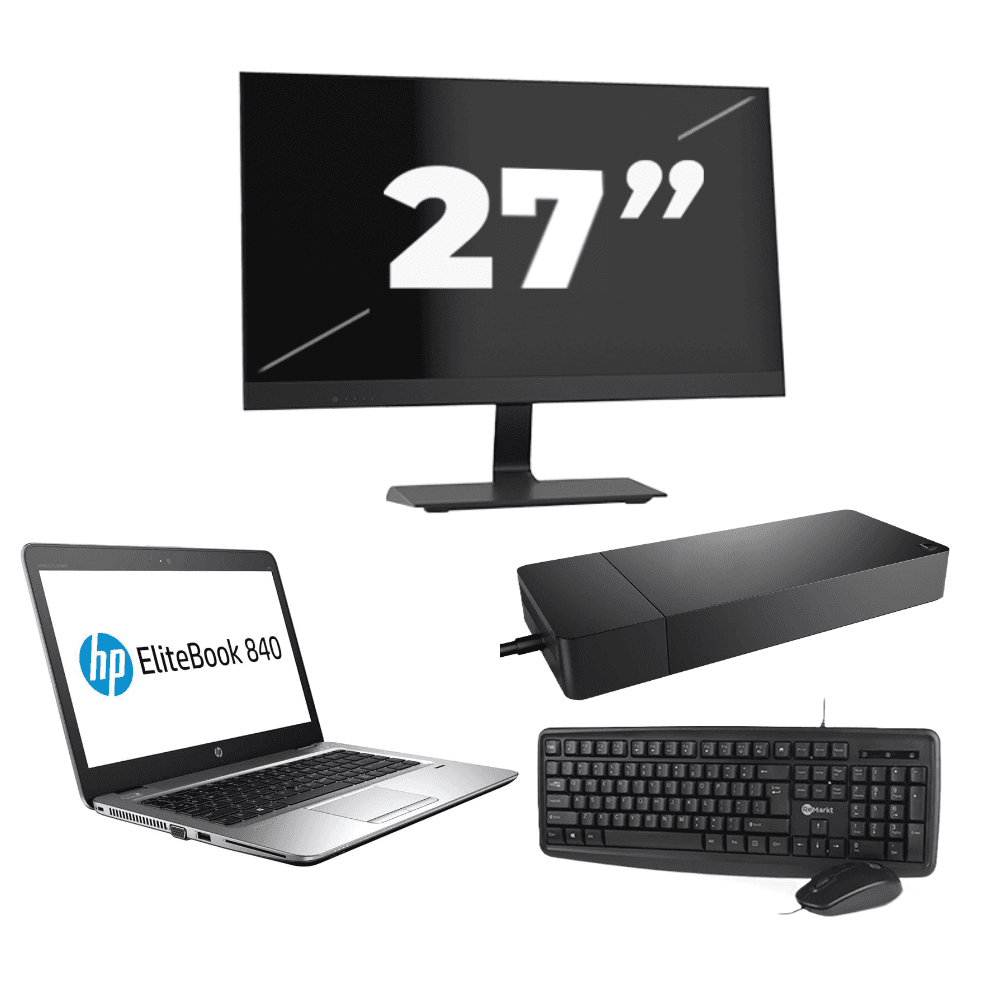 HP EliteBook 840 G3 - Intel Core i7 di sesta generazione - 14 pollici - 8 GB di RAM - SSD da 256 GB - Windows 11 Home + 1 monitor da 27 pollici