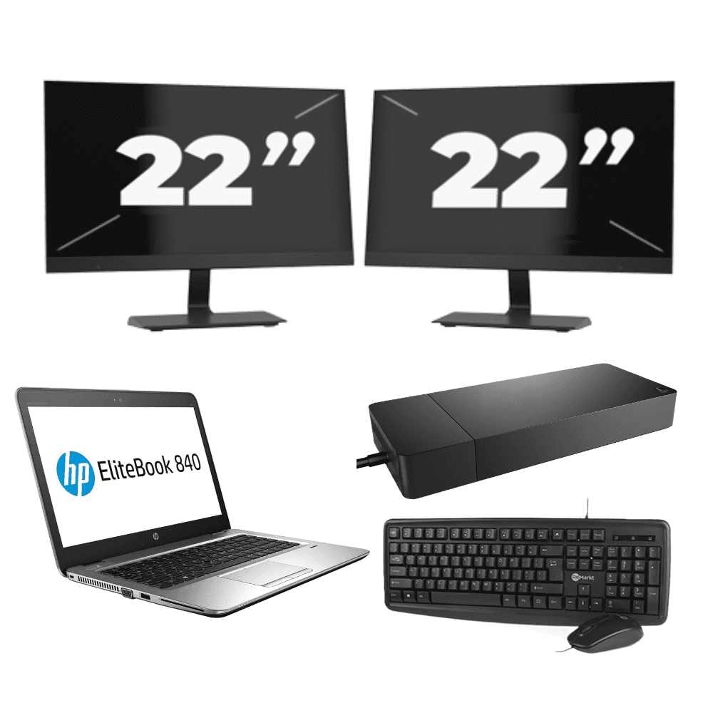 HP EliteBook 840 G3 - Intel Core i5-6a generazione - 14 pollici - 8 GB di RAM - 256 GB SSD - Windows 11 + 2 monitor da 22 pollici