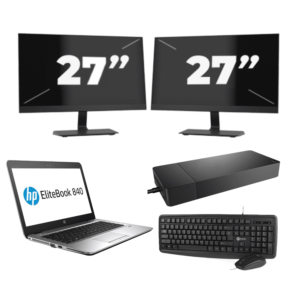 HP EliteBook 840 G3 - Intel Core i7 di sesta generazione - 14 pollici - 8 GB di RAM - SSD da 256 GB - Windows 11 Home + 2 monitor da 27 pollici