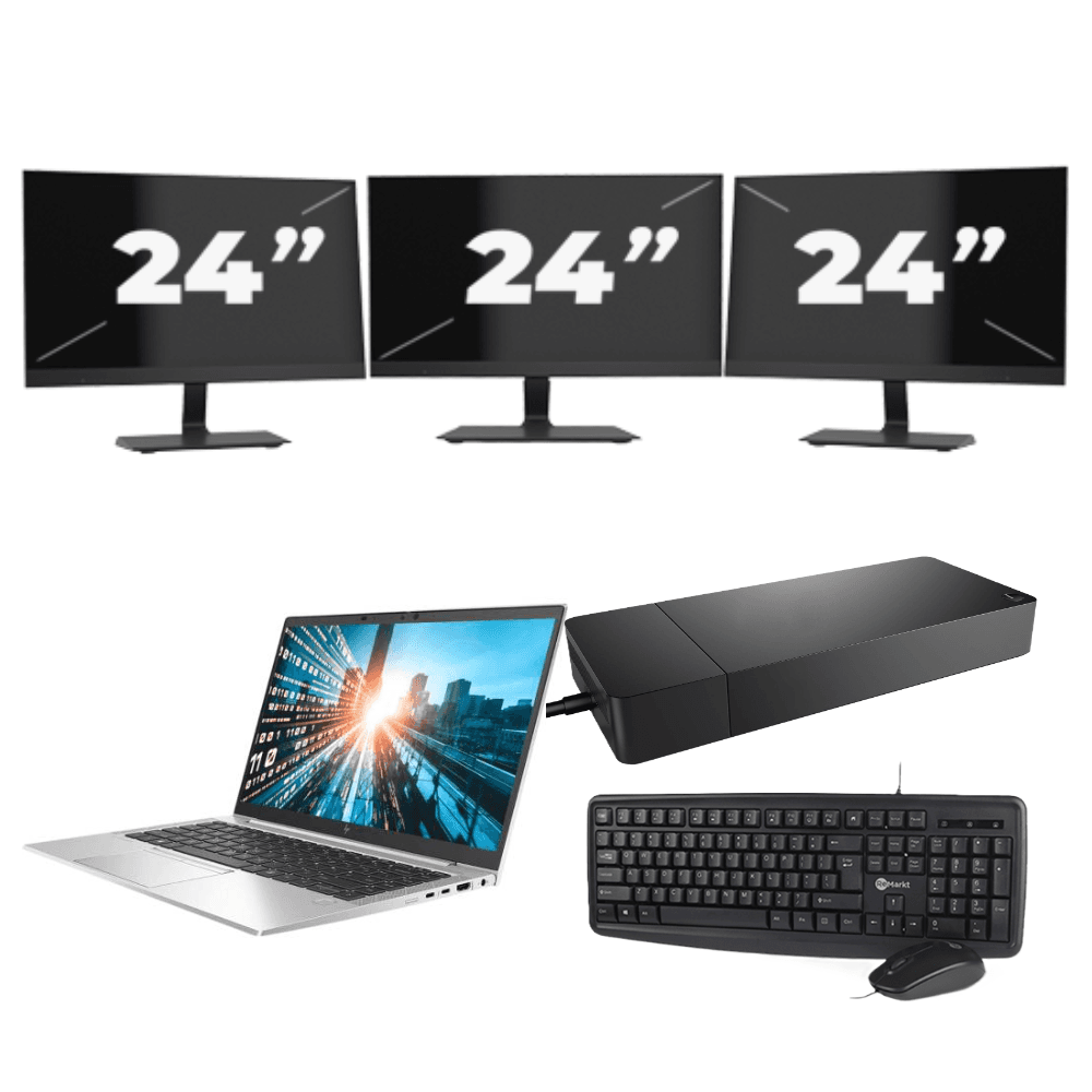 HP EliteBook 840 G7 - Intel Core i7-10a generazione - 14 pollici - 8 GB di RAM - 256 GB SSD - Windows 11 + 3 monitor da 24 pollici