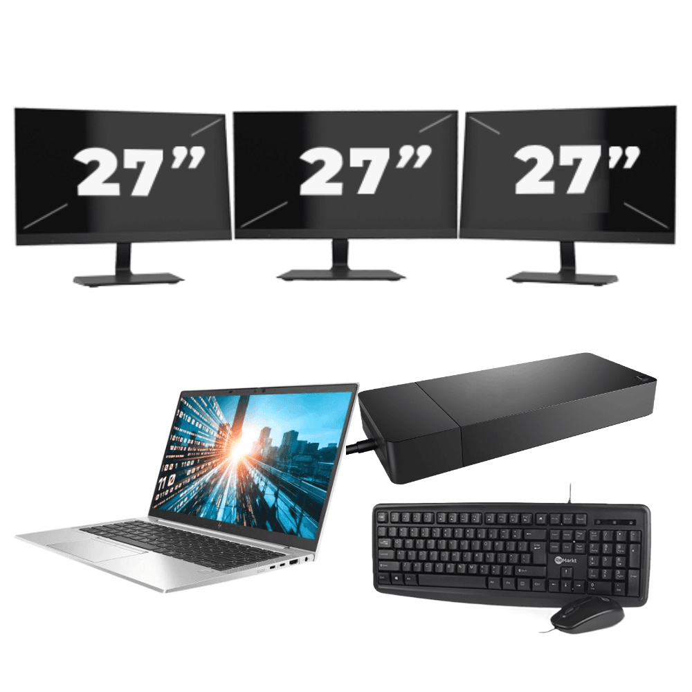 HP EliteBook 840 G7 - Intel Core i7 10ª generazione - 14 pollici - 16GB RAM - 512GB SSD - Windows 11 Home + 3x Monitor da 27 pollici