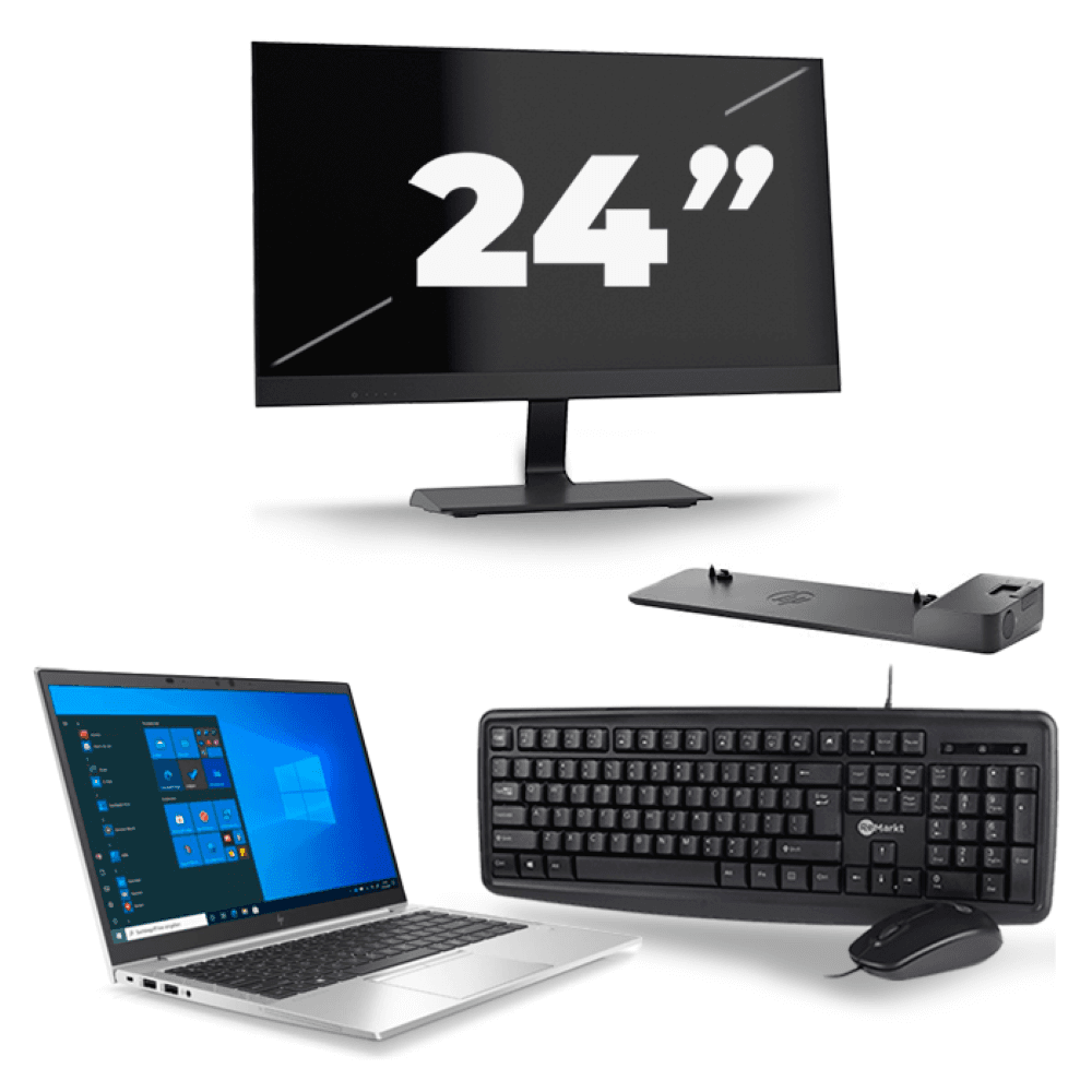 HP EliteBook 845 G7 - AMD Ryzen 3 Pro 4450U - 14 pollici - 8 GB di RAM - 256 GB SSD - Windows 10 Home + 1 monitor da 24 pollici