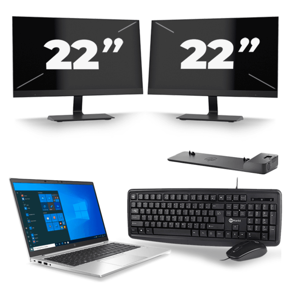 HP EliteBook 845 G7 - AMD Ryzen 3 Pro 4450U - 14 pollici - 8 GB di RAM - 256 GB SSD - Windows 10 Home + 2 monitor da 22 pollici