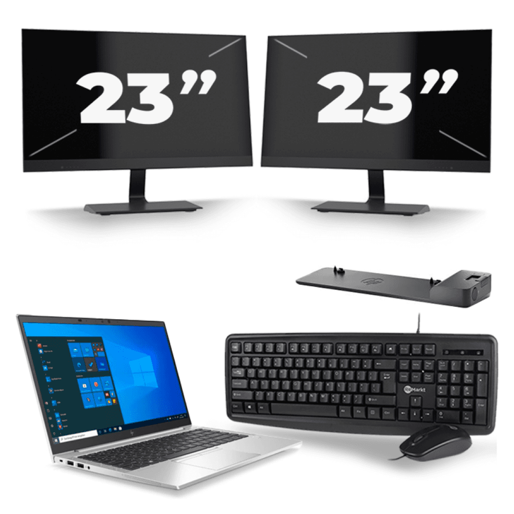 HP EliteBook 845 G7 - AMD Ryzen 3 Pro 4450U - 14 pollici - 8 GB di RAM - 256 GB SSD - Windows 10 Home + 2 monitor da 23 pollici