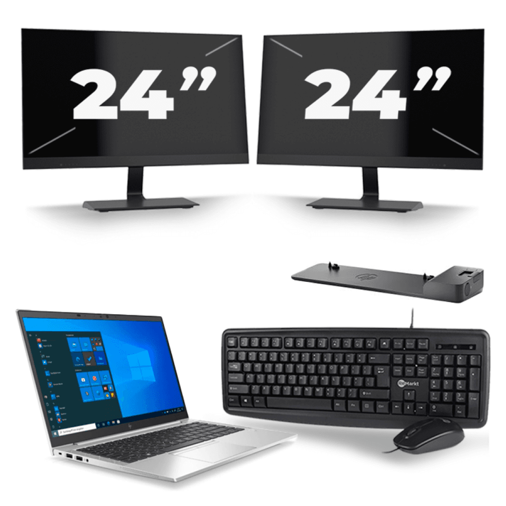 HP EliteBook 845 G7 - AMD Ryzen 3 Pro 4450U - 14 pollici - 8 GB di RAM - 256 GB SSD - Windows 10 Home + 2 monitor da 24 pollici