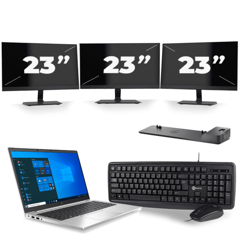 HP EliteBook 845 G7 - AMD Ryzen 3 Pro 4450U - 14 pollici - 8 GB di RAM - 256 GB SSD - Windows 10 Home + 3 monitor da 23 pollici