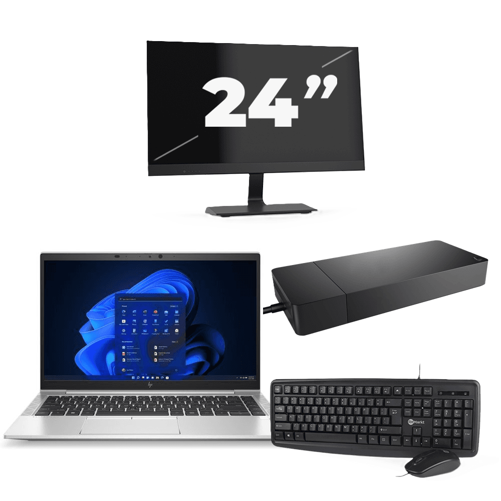 HP EliteBook 845 G8 - AMD Ryzen 3 PRO 5400U - 14 pollici - 8 GB di RAM - 256 GB SSD - Windows 11 Home + 1 monitor da 24 pollici