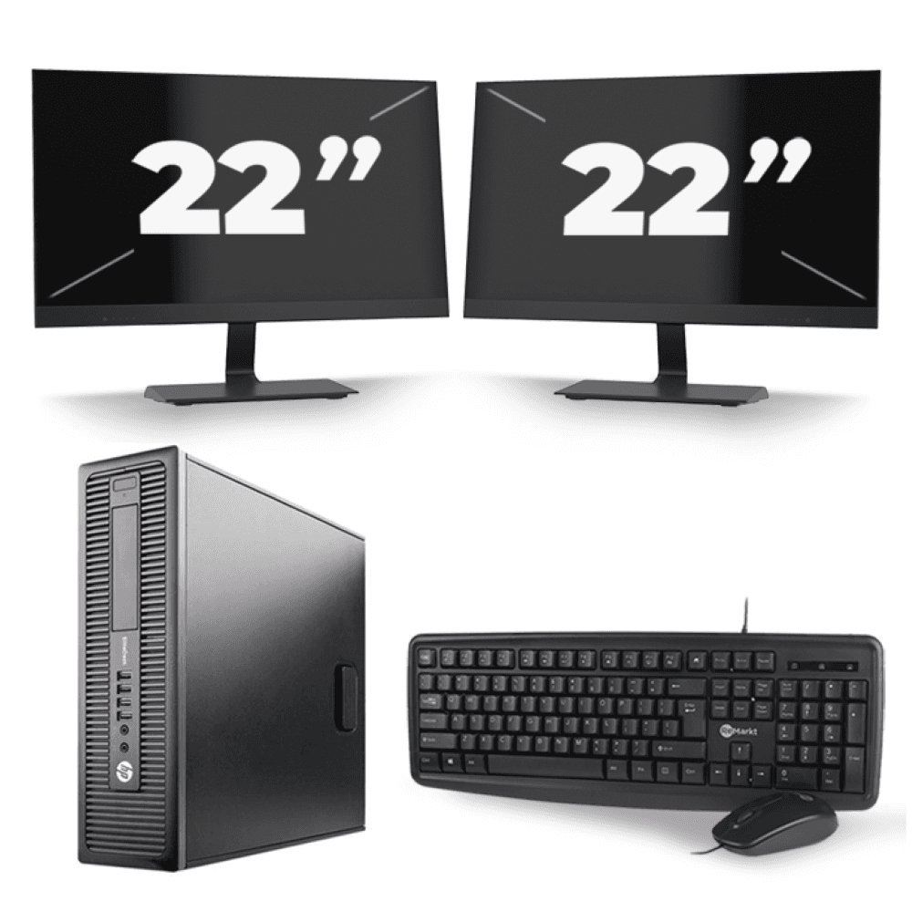 HP EliteDesk 800 G2 SFF - Intel Core i3-6a generazione - 8 GB di RAM - 256 GB SSD - Windows 11 + 2 monitor da 22 pollici
