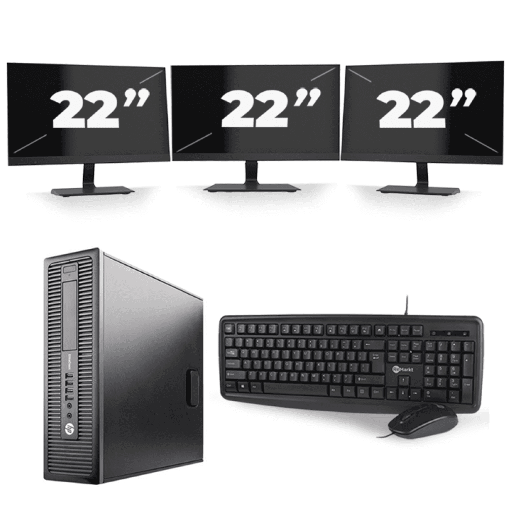 HP EliteDesk 800 G2 SFF - Intel Core i5-6a generazione - 8 GB di RAM - 256 GB SSD - Windows 11 + 3 monitor da 22 pollici