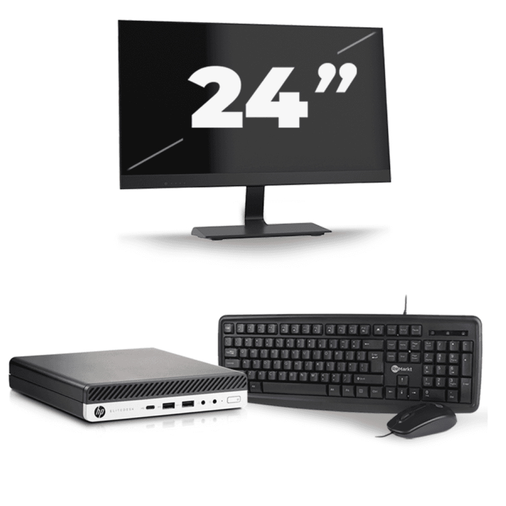 HP EliteDesk 800 G5 USFF - Intel Core i5-9a generazione - 8 GB di RAM - 256 GB SSD - Windows 11 + 1 monitor da 24 pollici
