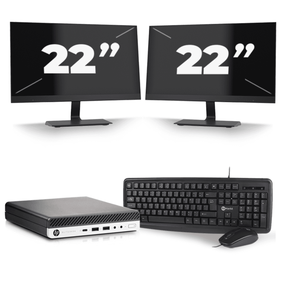 HP EliteDesk 800 G5 USFF - Intel Core i5-9a generazione - 8 GB di RAM - 256 GB SSD - Windows 11 + 2 monitor da 22 pollici