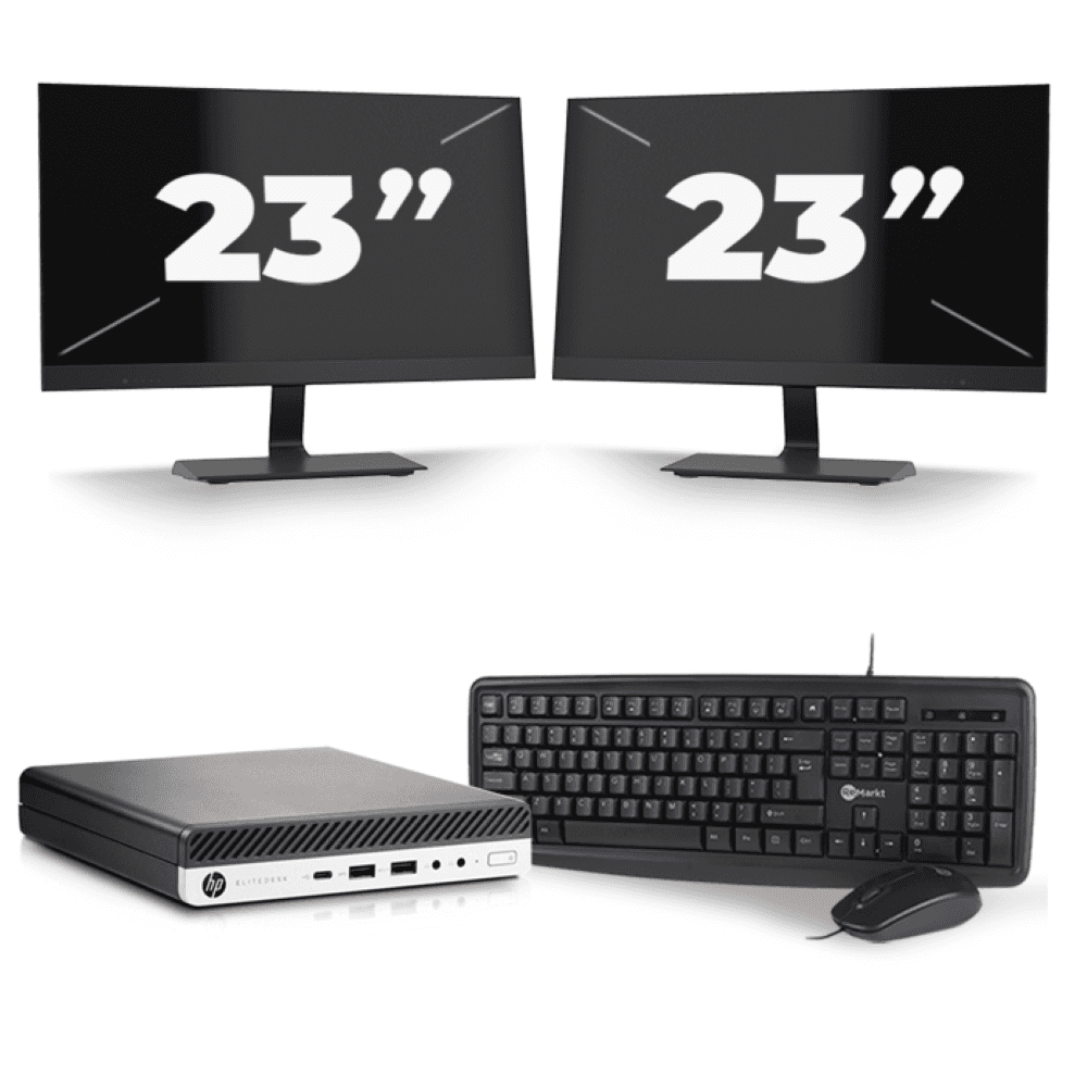 HP EliteDesk 800 G5 USFF - Intel Core i5-9a generazione - 8 GB di RAM - 256 GB SSD - Windows 11 + 2 monitor da 23 pollici