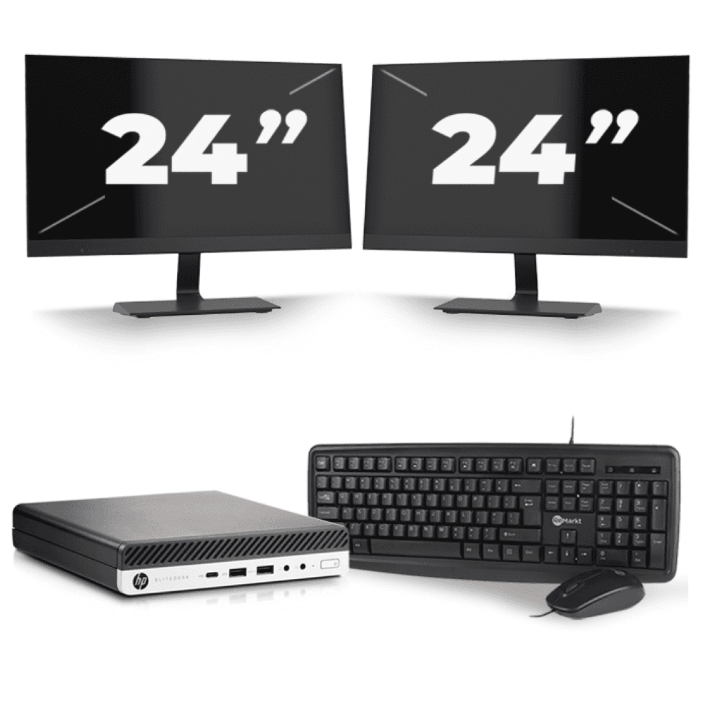 HP EliteDesk 800 G5 USFF - Intel Core i5-9a generazione - 8 GB di RAM - 256 GB SSD - Windows 11 + 2 monitor da 24 pollici