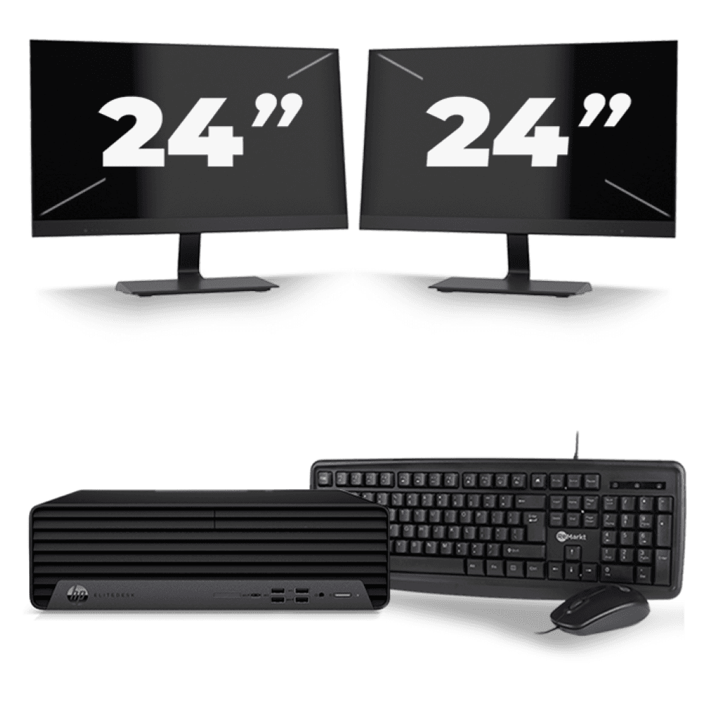 HP EliteDesk 800 G6 USFF - Intel Core i5 di decima generazione - 8 GB di RAM - SSD da 256 GB - Windows 11 + 2 monitor da 24 pollici
