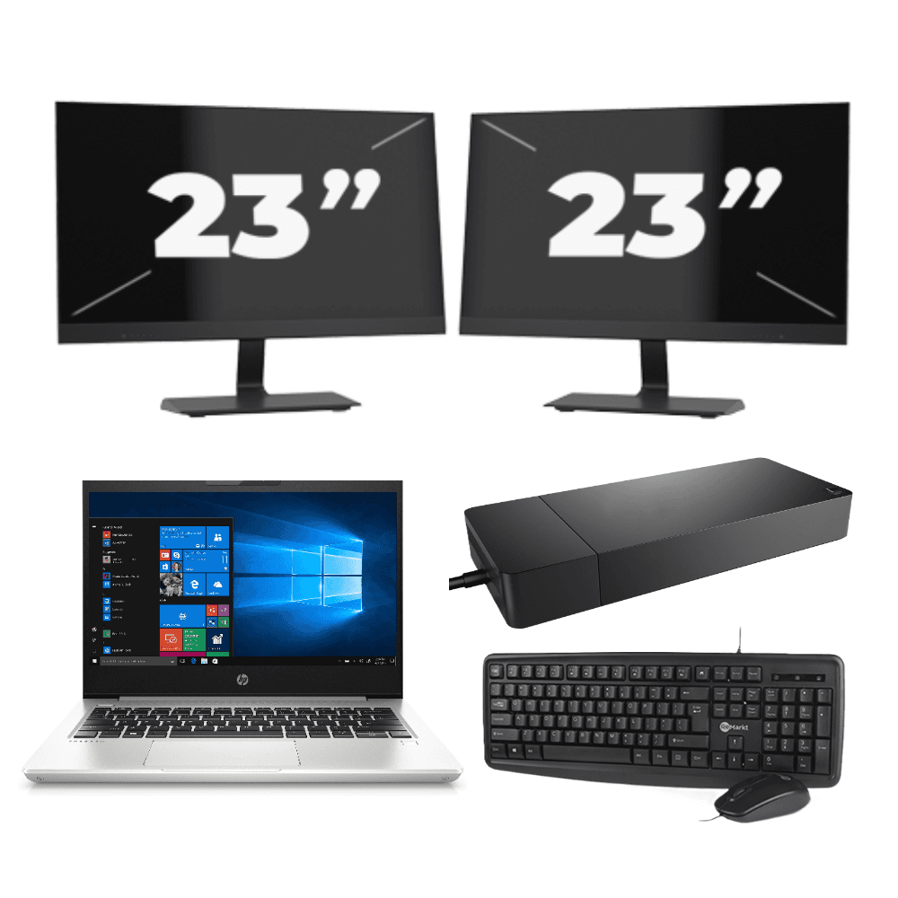 HP ProBook 430 G6 - Intel Core i5-8a generazione - 13 pollici - 8 GB di RAM - 256 GB SSD - Windows 11 + 2 monitor da 23 pollici