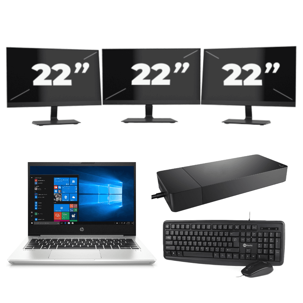 HP ProBook 430 G6 - Intel Core i5-8a generazione - 13 pollici - 8 GB di RAM - 256 GB SSD - Windows 11 + 3 monitor da 22 pollici
