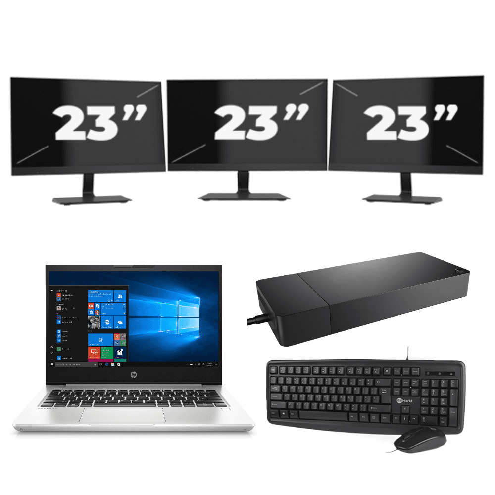 HP ProBook 430 G6 - Intel Core i5-8a generazione - 13 pollici - 8 GB di RAM - 256 GB SSD - Windows 11 + 3 monitor da 23 pollici
