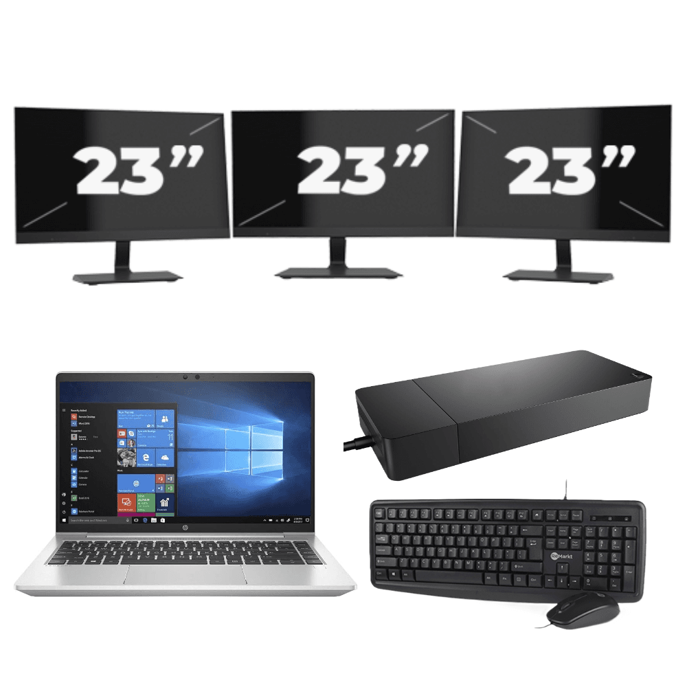 HP ProBook 440 G8 - Intel Core i3-11° Generazione - 14 pollice - 8GB RAM - 256GB SSD - Windows 11 Home + 3x 23 pollice Monitor
