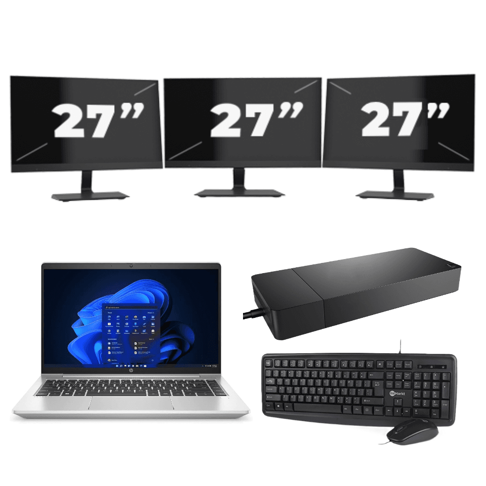 HP ProBook 440 G9 - Intel Core i3 12ª generazione - 14 pollici - 16GB RAM - 512GB SSD - Windows 11 Home + 3x Monitor da 27 pollici