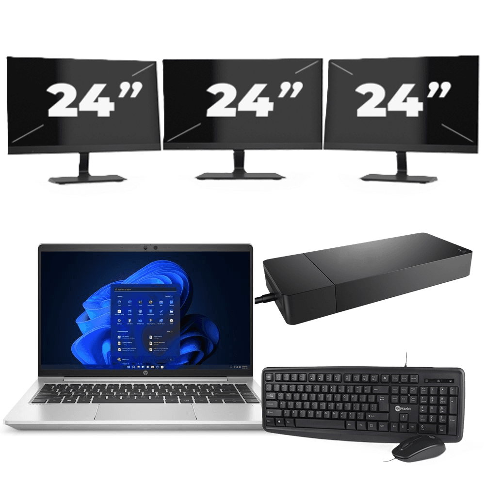 HP ProBook 445 G8 - AMD Ryzen 3 5400U - 14 pollici - 8 GB di RAM - 256 GB SSD - Windows 11 + 3 monitor da 24 pollici