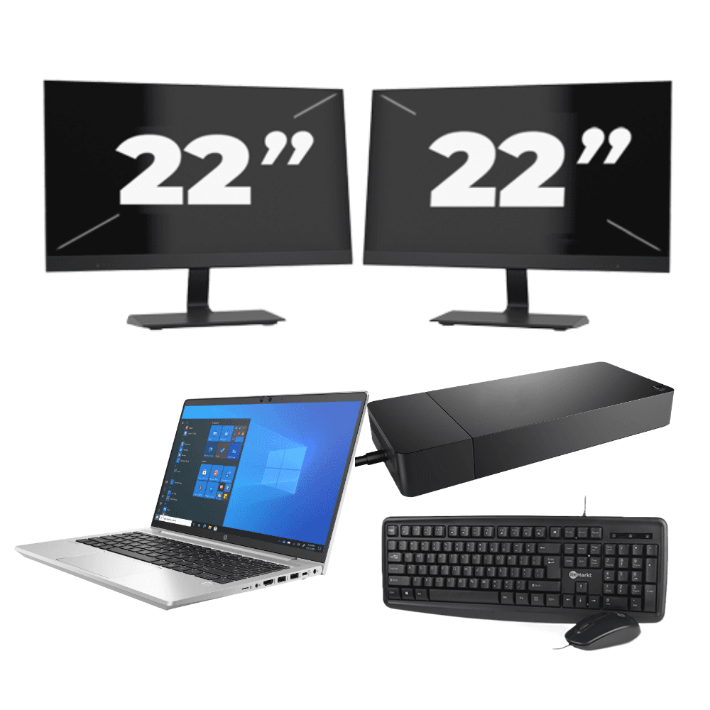 HP ProBook 640 G8 - Intel Core i5-11a generazione - 14 pollici - 8 GB di RAM - 256 GB SSD - Windows 11 + 2 monitor da 22 pollici