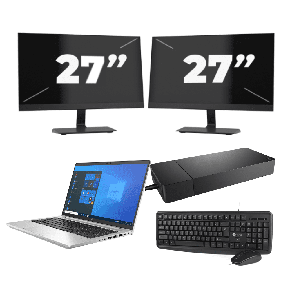 HP ProBook 640 G8 - Intel Core i5 11ª generazione - 14 pollici - 16GB RAM - 512GB SSD - Windows 11 Home + 2x Monitor da 27 pollici