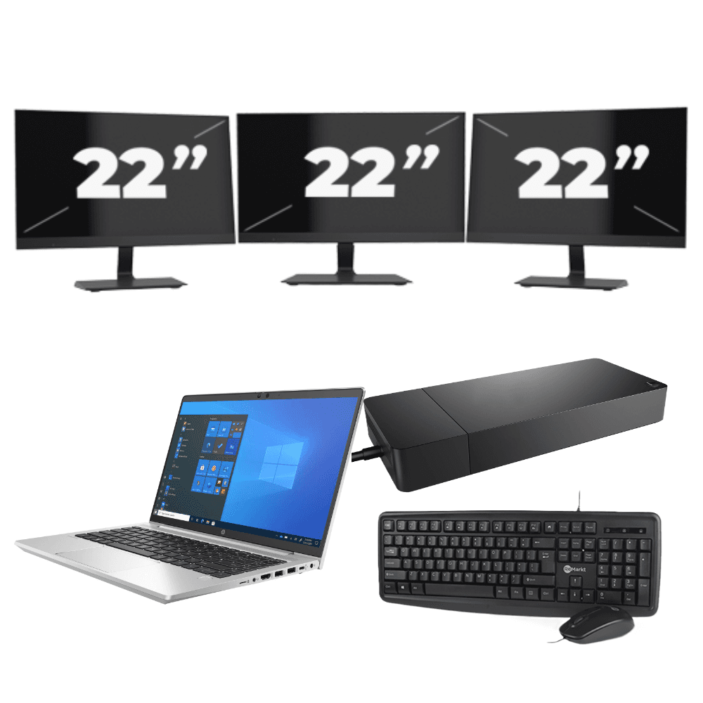 HP ProBook 640 G8 - Intel Core i5-11a generazione - 14 pollici - 8 GB di RAM - 256 GB SSD - Windows 11 + 3 monitor da 22 pollici