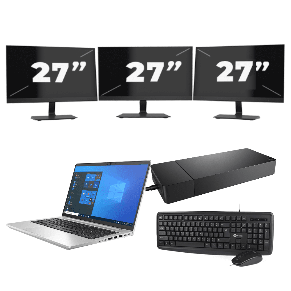 HP ProBook 640 G8 - Intel Core i5 11ª generazione - 14 pollici - 16GB RAM - 512GB SSD - Windows 11 Home + 3x Monitor da 27 pollici