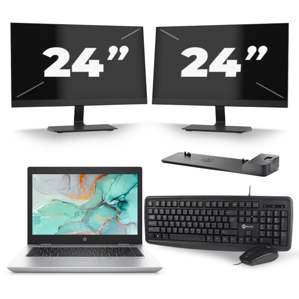 HP ProBook 645 G4 - AMD Ryzen 5 2500U - 14 pollici - 8 GB di RAM - 256 GB SSD - Windows 10 + 2 monitor da 24 pollici