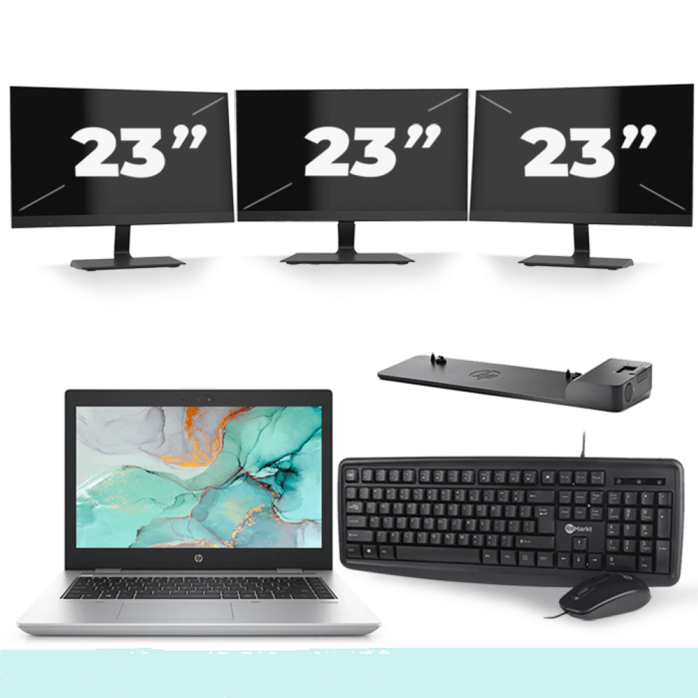 HP ProBook 645 G4 - AMD Ryzen 5 2500U - 14 pollici - 8 GB di RAM - 256 GB SSD - Windows 10 + 3 monitor da 23 pollici