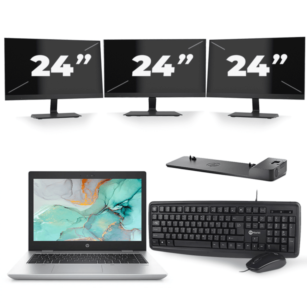 HP ProBook 645 G4 - AMD Ryzen 5 2500U - 14 pollici - 8 GB di RAM - 256 GB SSD - Windows 10 + 3 monitor da 24 pollici