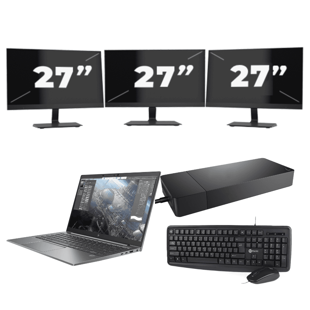 HP ZBook Firefly 14 G8 - Intel Core i7 11ª generazione - 14 pollici - 16GB RAM - 512GB SSD - GPU - Windows 11 Home + 3x Monitor da 27 pollici