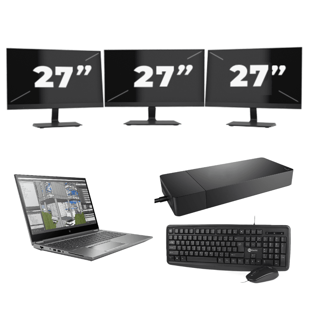 HP ZBook Fury 15 G8 - Intel Core i7 11ª generazione - 15 pollici - 16GB RAM - 512GB SSD - GPU - Windows 11 Home + 3x Monitor da 27 pollici