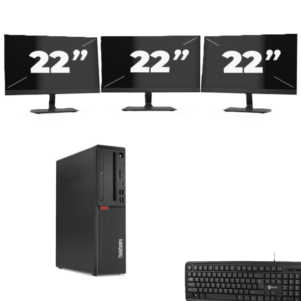 Lenovo ThinkCentre M720s SFF - Intel Core i3-9a generazione - 8 GB di RAM - 256 GB SSD - Windows 11 + 3 monitor da 22 pollici