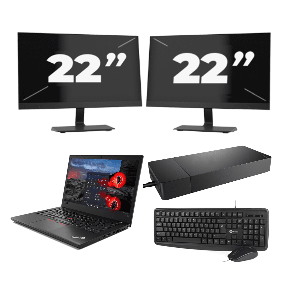 Lenovo ThinkPad A485 - AMD Ryzen 5 2500U - 14 pollici - 8GB RAM - 256GB SSD - Windows 11 Home + 2x 22 pollici Monitor