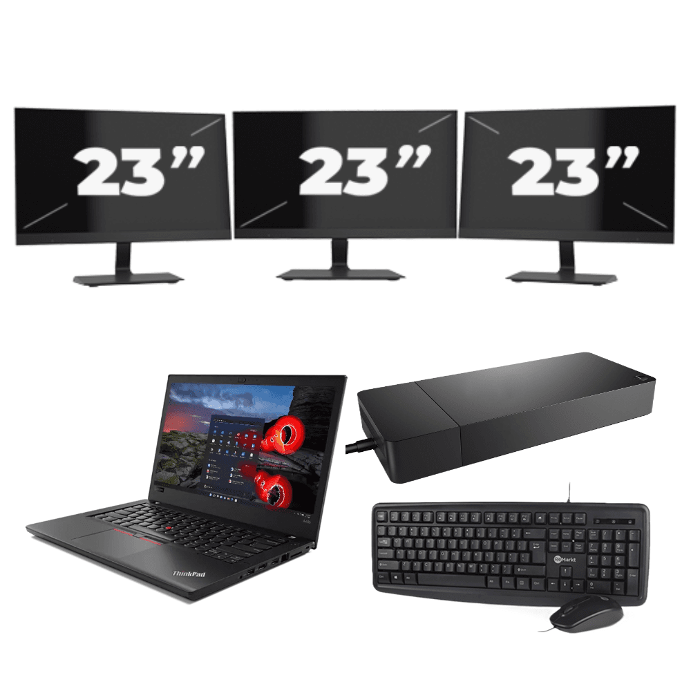 Lenovo ThinkPad A485 - AMD Ryzen 5 2500U - 14 pollici - 8GB RAM - 256GB SSD - Windows 11 Home + 3x 23 pollici Monitor