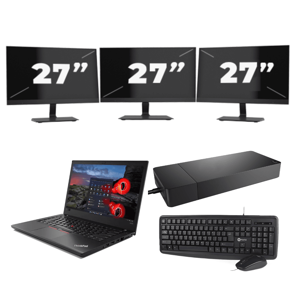 Lenovo ThinkPad A485 - AMD Ryzen 5 2500U - 14 pollici - 16GB RAM - 256GB SSD - Windows 11 Home + 3x 27 pollici Monitor