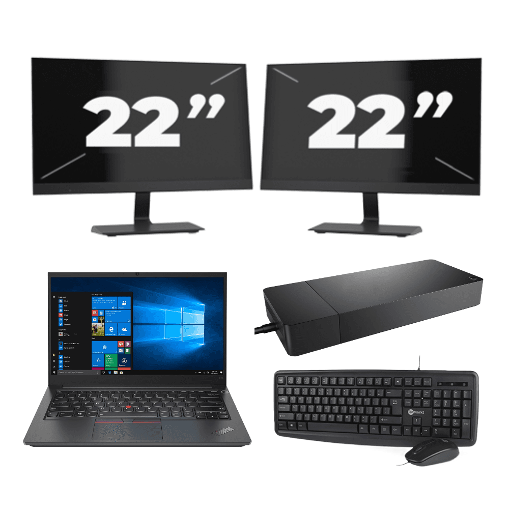 Lenovo Thinkpad E14 G2 - Intel Core i5-11a generazione - 14 pollici - 8 GB di RAM - 256 GB SSD - Windows 11 Home + 2x monitor da 22 pollici