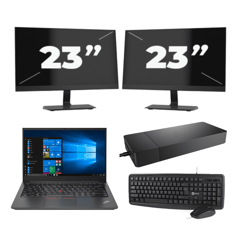 Lenovo Thinkpad E14 G2 - Intel Core i3-11° Generazione - 14 pollice - 8GB RAM - 256GB SSD - Windows 11 Home + 2x 23 pollice Monitor