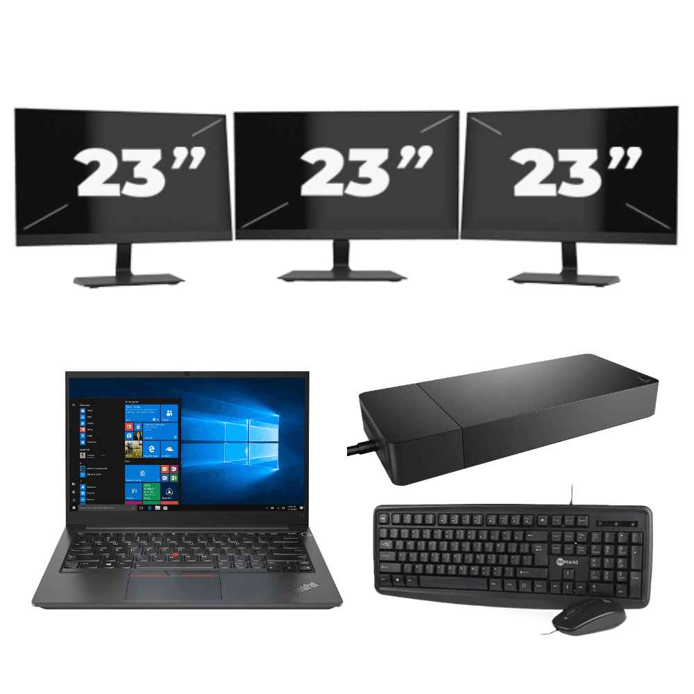 Lenovo Thinkpad E14 G2 - Intel Core i3-11° Generazione - 14 pollice - 8GB RAM - 256GB SSD - Windows 11 Home + 3x 23 pollice Monitor